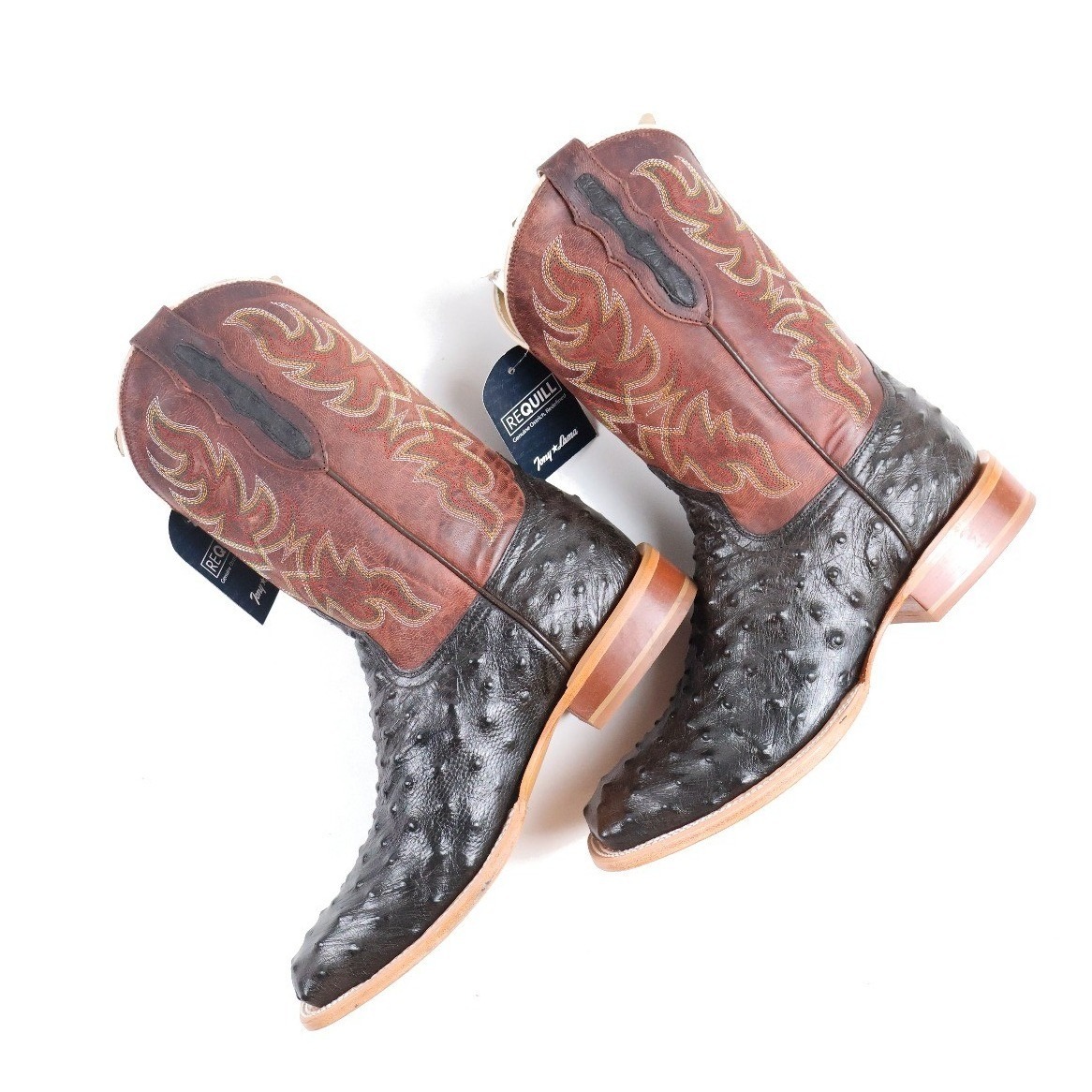 Tony Lama Boots Blaine Chocolate Ostrich Rust Goat 10.5 D Leather Nwt